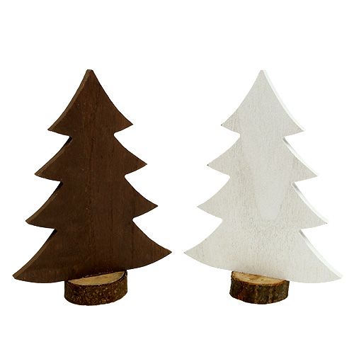 Floristik24 Dennenboom wit, bruin gemaakt van hout 21cm 4st