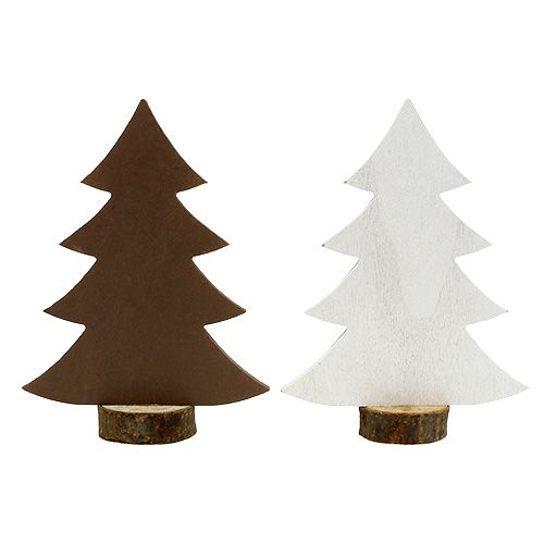 Floristik24 Dennenboom wit, bruin gemaakt van hout 21cm 4st