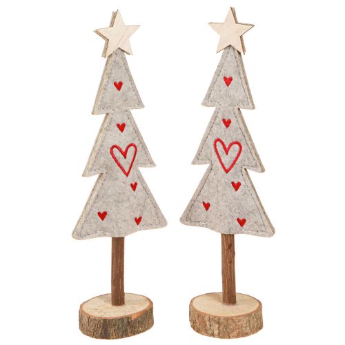 Floristik24 Kerstboom van viltdecoratie met hartjes grijs rood 28cm 4 st