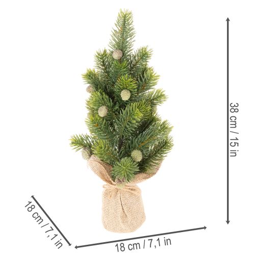 Kunstkerstboom in een jutezak, kleine tafeldecoratie, mini-kerstboom, 38 cm | Floristik24.nl