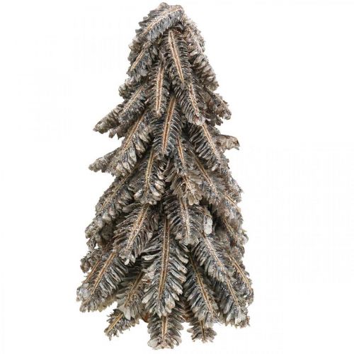Floristik24 Dennenboom gemaakt van kegels, kerstboom bedekt met sneeuw, winterdecoraties, advent, gewassen wit H33cm Ø20cm