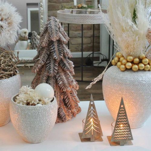 Floristik24 Dennenappels, kerstversiering, besneeuwde winterspar, gewassen wit H40cm Ø18cm