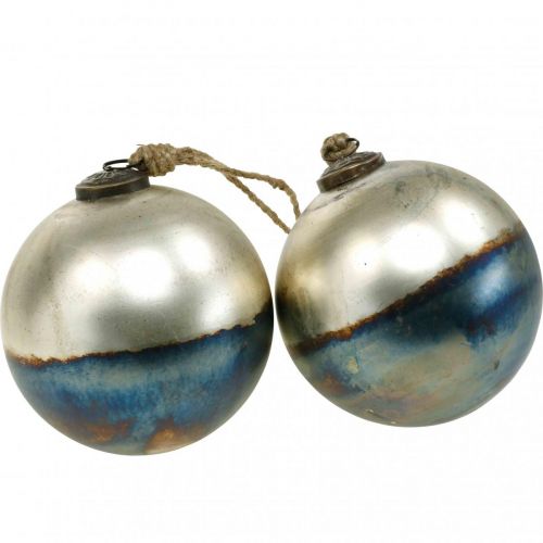 Floristik24 Kerstballen tweekleurig glazen bol Ø12cm blauw, metallic 2st
