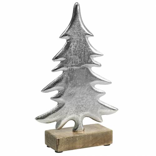 Decoratieve spar op houten voet zilver, naturel metaal 24cm × 16cm | Floristik24.nl