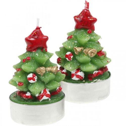 Theelichtjes Kerst theelicht dennenboom H6.5cm 6st - online kopen
