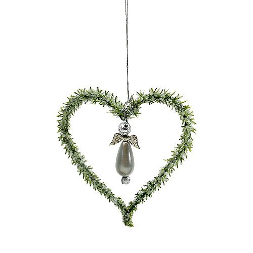 Spar hart om op te hangen met engel 8cm groen 6st Spar hart om op te hangen met engel 8cm groen 6st