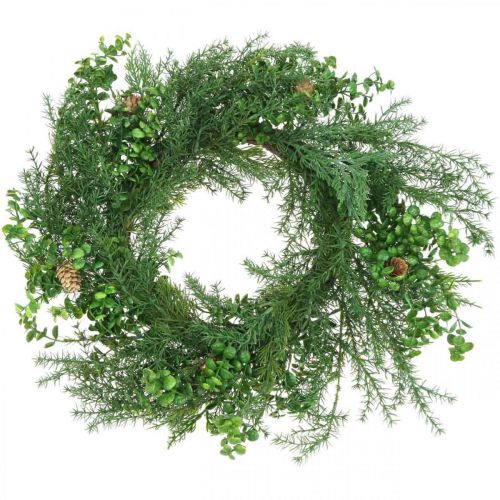 Floristik24 Decoratieve krans met naaldtakken, kegels en buxus groen 60cm