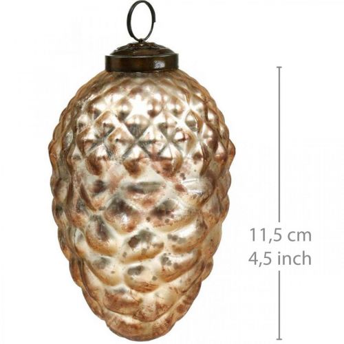 Floristik24 Denneappelhanger, kerstboomversiering, herfstdecoratie, echt glas, antiek-look Ø7cm H11,5cm 6st