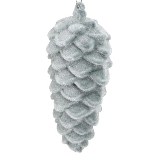 Dennenappels decoratieve kegels grijs gevlokt 11,5cm 6 stuks