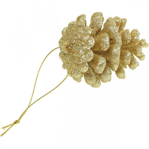 Artikel Kerstboomversiering deco kegels glitter goud H7cm 6st