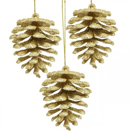 Artikel Kerstboomversiering deco kegels glitter goud H7cm 6st