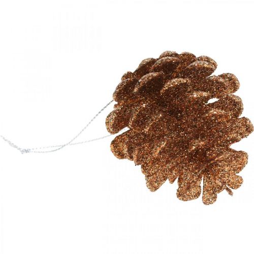 Floristik24 Kerstboomversiering deco kegels glitter koper H7cm 6st
