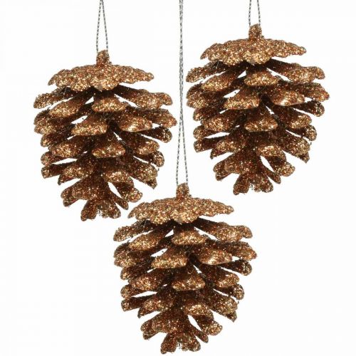 Floristik24 Kerstboomversiering deco kegels glitter koper H7cm 6st