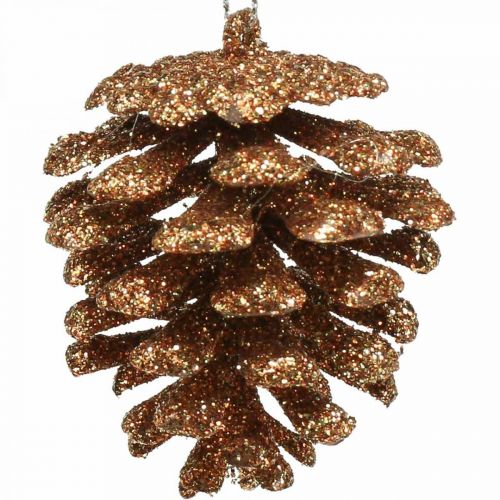 Artikel Kerstboomversiering deco kegels glitter koper H7cm 6st