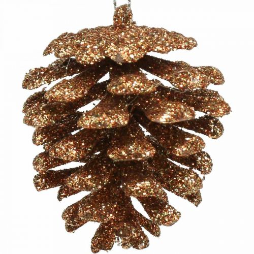 Floristik24 Kerstboomversiering deco kegels glitter koper H7cm 6st