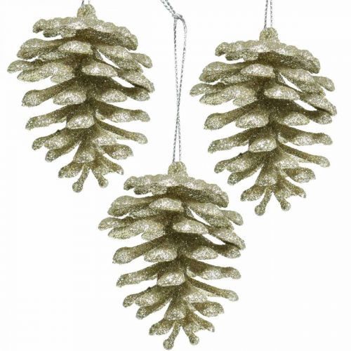 Floristik24 Kerstboomversiering decoratieve kegels glitter champagne H7cm 6 st
