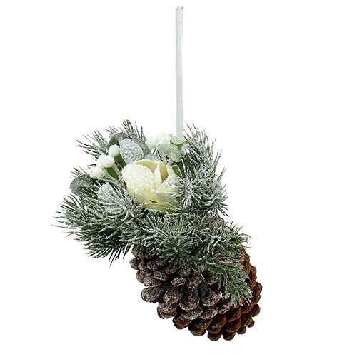 Floristik24 Dennenappels met decoratie om op te hangen wit 25cm - 30cm