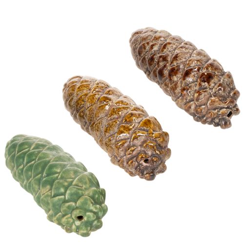 Keramische dennenappeldecoratie, tafeldecoratie, herfst, 14 cm, 3 stuks | Floristik24.nl