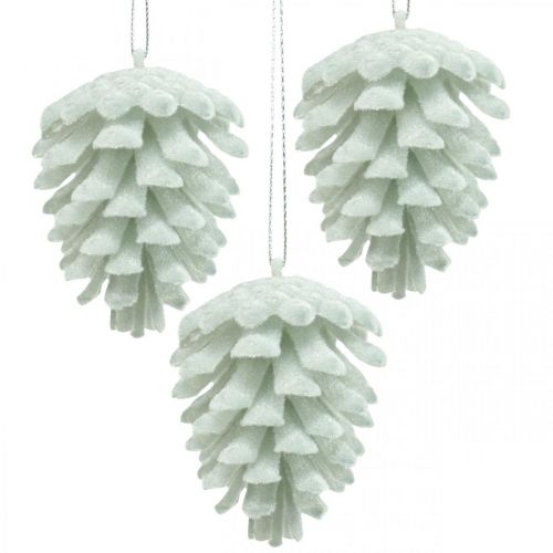 Artikel Dennenappels decoratieve kegels om op te hangen wit 7cm 6 stuks