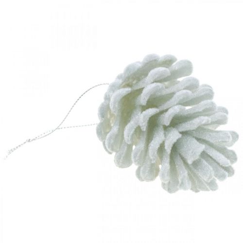 Artikel Dennenappels decoratieve kegels om op te hangen wit 7cm 6 stuks