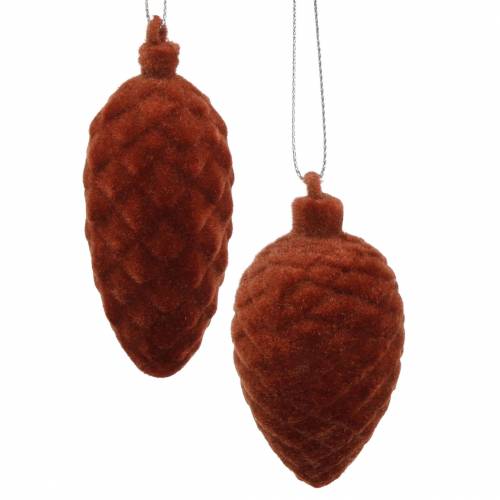 Artikel Decoratieve kegels geflockt Rooibos 9,5cm/8cm 12 st