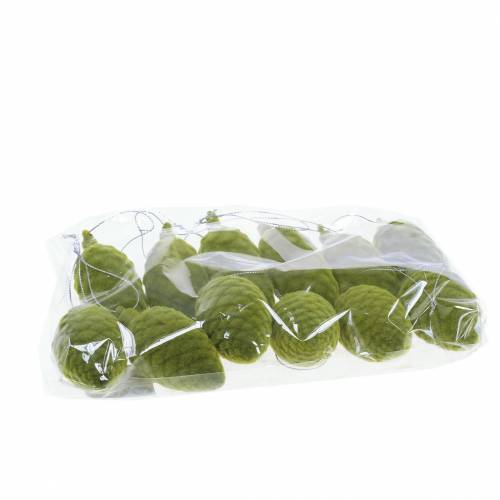 Floristik24 Decoratieve kegels gevlokt mosgroen 9,5cm/8cm 12 st