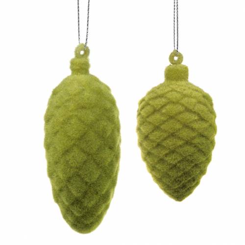 Floristik24 Decoratieve kegels gevlokt mosgroen 9,5cm/8cm 12 st