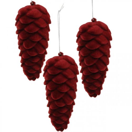 Floristik24 Decoratiehanger herfstkegels, adventsversieringen, dennenappels geflockt rood H13cm Ø6cm 6S