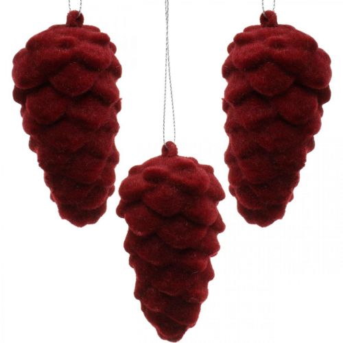 Artikel Decoratieve kegels gevlokt, herfstdecoratie, dennenappels rood, advent H8.5cm Ø4.5cm 8st