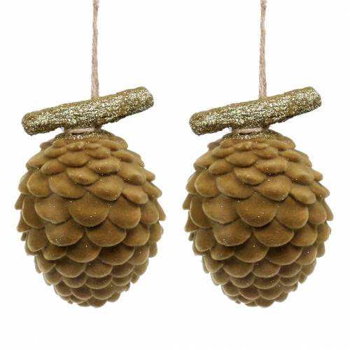 Floristik24 Kegels Hangende decoratie Bruin, Goud 9×7cm/8,5×6cm 4st