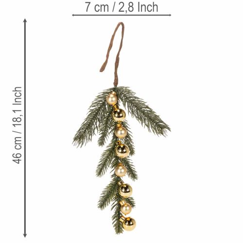 Kunstmatige dennentak met goudkleurige mini-kerstballen, 46 cm, 2 stuks | Floristik24.nl