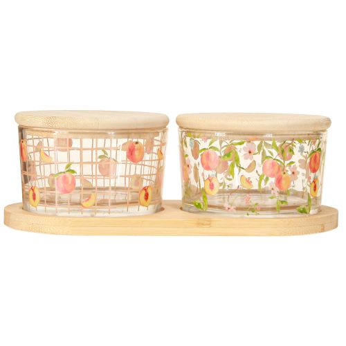 Artikel Tapasset motief perzikglazen met deksel hout 20×10×6,5cm