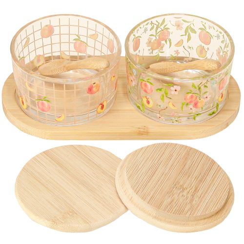 Artikel Tapasset motief perzikglazen met deksel hout 20×10×6,5cm