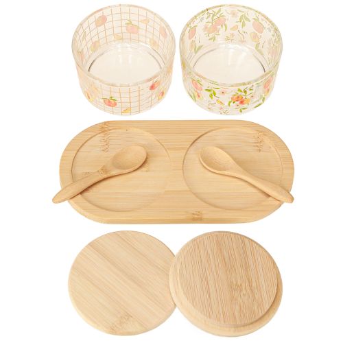 Artikel Tapasset motief perzikglazen met deksel hout 20×10×6,5cm