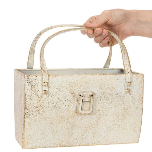 Metalen tas, decoratieve verpakking, rechthoekig, 26 cm, goudkleurig | Floristik24.nl