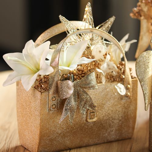 Metalen tas, decoratieve verpakking, rechthoekig, 26 cm, goudkleurig | Floristik24.nl