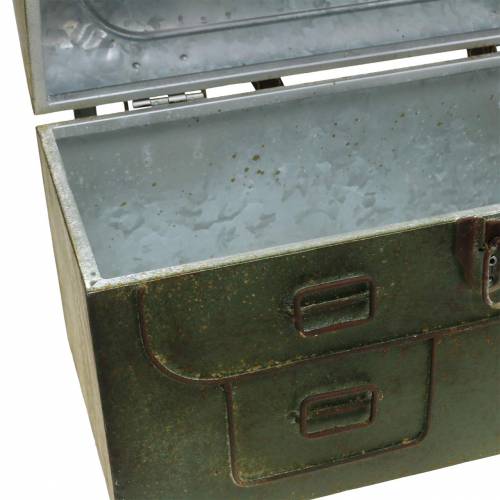 Floristik24 Plantentas met deksel en leren riemen metaal grijs, bruin/roest H25cm