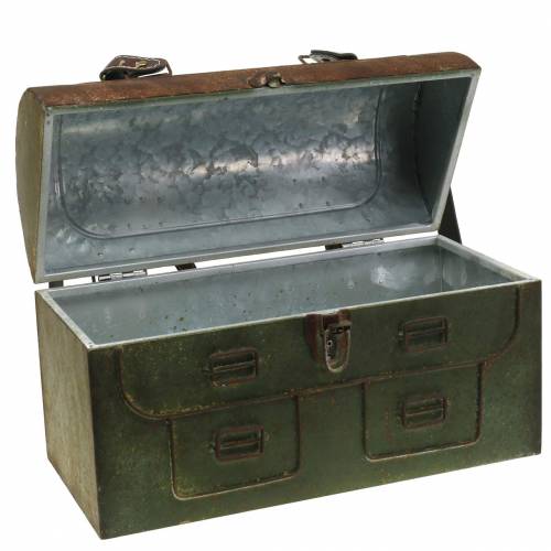 Floristik24 Plantentas met deksel en leren riemen metaal grijs, bruin/roest H25cm