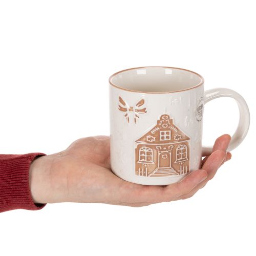 Keramische mok met huismotief en reliëfpatroon, 9 cm | Floristik24.nl