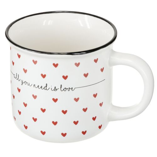 Beker met hartjes keramiek wit rood Ø9cm H9cm