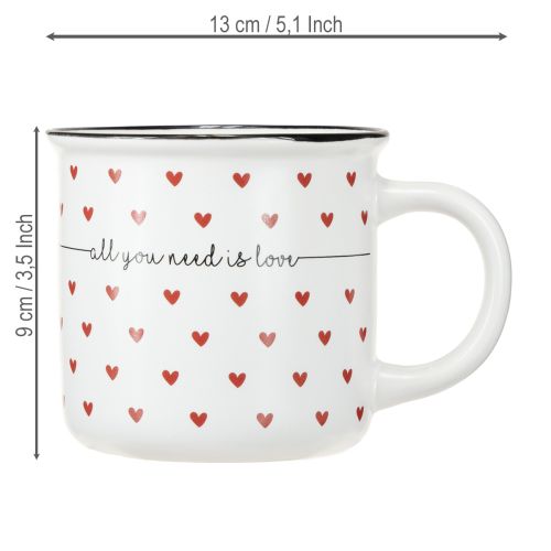 Artikel Beker met hartjes keramiek wit rood Ø9cm H9cm