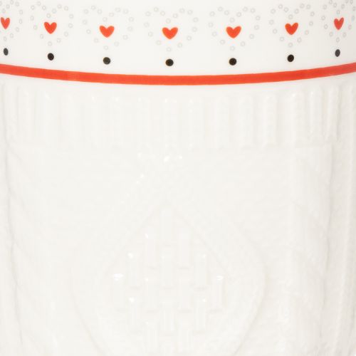 Koffiemok met rood handvat, gebreid patroon en hartversiering, keramiek, 9 cm, 2 stuks | Floristik24.nl