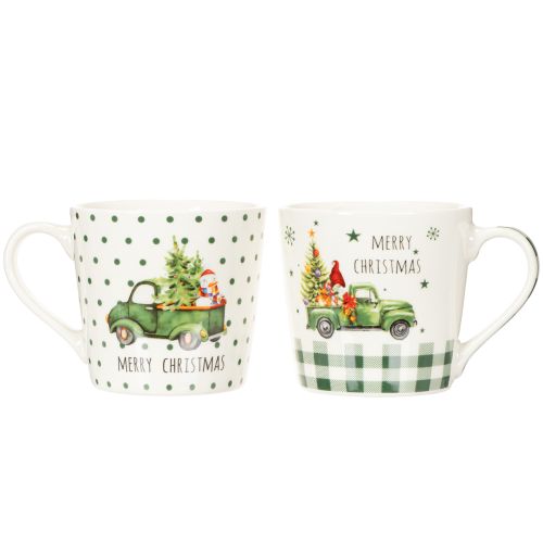 Koffiemok Merry Christmas Kerstautomotief keramische mok 10 cm 2 stuks | Floristik24.nl