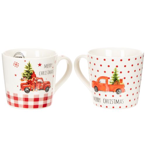 Kerstmok met auto en kerstboom, keramische mokken, 10 cm, 2 stuks | Floristik24.nl
