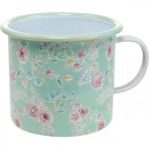 Floristik24 Plantenbak Plantenbak Beker Emaille Beker Retro Deco Groen Ø9.5cm H10cm