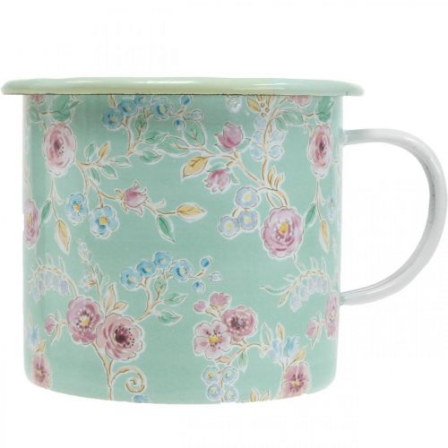 Floristik24 Plantenbak Plantenbak Beker Emaille Beker Retro Deco Groen Ø9.5cm H10cm