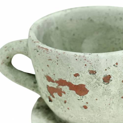Artikel Plantenpot plantenbak kop en schotel vintage grijs, natuurlijke tint Ø8cm H6,5cm 4 st