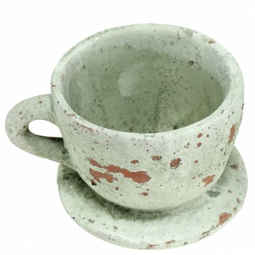 Artikel Plantenpot plantenbak kop en schotel vintage grijs, natuurlijke tint Ø8cm H6,5cm 4 st