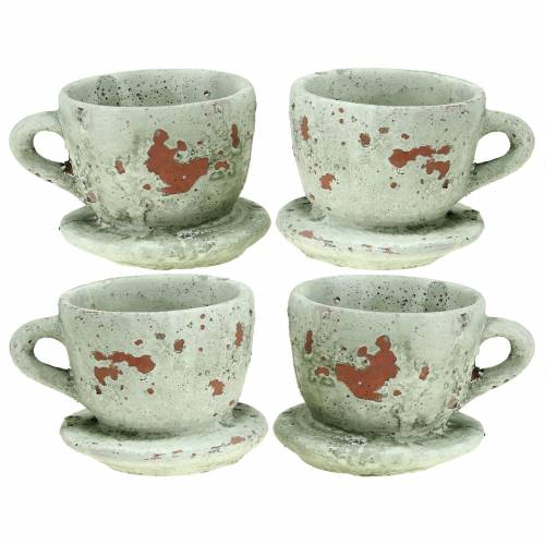 Artikel Plantenpot plantenbak kop en schotel vintage grijs, natuurlijke tint Ø8cm H6,5cm 4 st