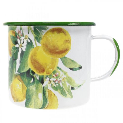 Artikel Emaille plantenbak beker, decoratieve beker met citroentak, Mediterrane plantenbak Ø9.5cm H10cm